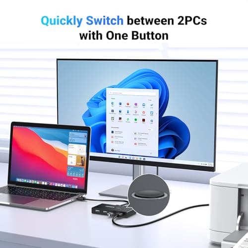 UGREEN USB Switch Selector 2 Computers Sharing 4 USB Devices USB 2.0 Peripheral Switcher Box Hub for Mouse Keyboard Scanner Printer PCs with One-Button Swapping and 2 Pack USB A to A Cable