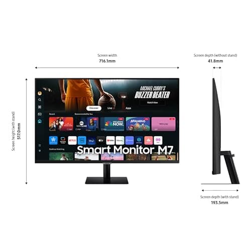 SAMSUNG 32-Inch M7 (M70D) Series 4K UHD Smart Monitor with Streaming TV, Speakers, HDR10, USB-C, Multiple Ports, Gaming Hub, SolarCell Remote, Vision Accessibility Tools, LS32DM702UNXGO, 2024, Black