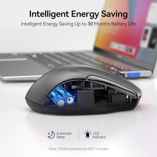TECKNET Wireless Mouse (2.4G & BT5.0/3.0) Silent 4800 DPI Computer USB A & Bluetooth Mouse 6 Buttons, Wide Compatibility - Grey
