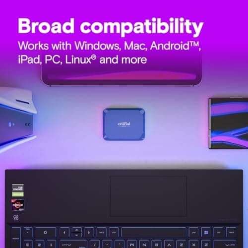 Crucial X10 1TB Portable SSD, Up to 2,100MB/s, USB 3.2 USB-C, External Solid State Drive, Compatible with Windows, Mac & Android, Durable Storage for Games, Photos & Files, Blue - CT1000X10SSD9-02