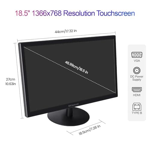 18.5 Inch Touchscreen Monitor HD 1366x768, VESA Wall Mountable, 10-Points Computer Touch Screen PC Display with Type-B HDMI VGA Port, 75Hz Desktop Touch Display, Black