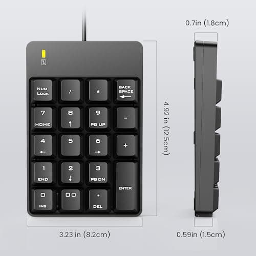 Wired Number Pad, USB Numeric Keypad 19 Key Number Keypad Keyboard for Laptop PC Computer Notebook, Big Print Letters - Black