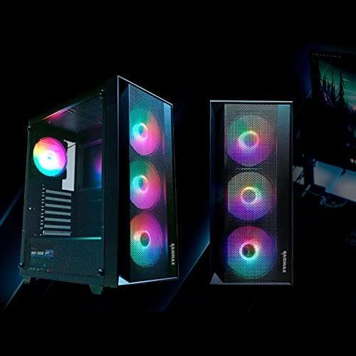 RAIDMAX V100 Gaming Case with 4 Pre-Installed Rainbow Fans, ATX Mid Tower Case, Gaming PC Black (V100TBS)