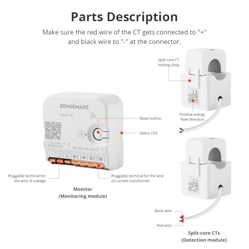 Smart Home Energy Monitor with 2 x 120A CTs, Real-Time Electricity Usage Monitor, Bi-Directional Power Tracking, Supports Single-Phase 3-Wire System, 2.4GHz Wi-Fi (WiFi Version)
