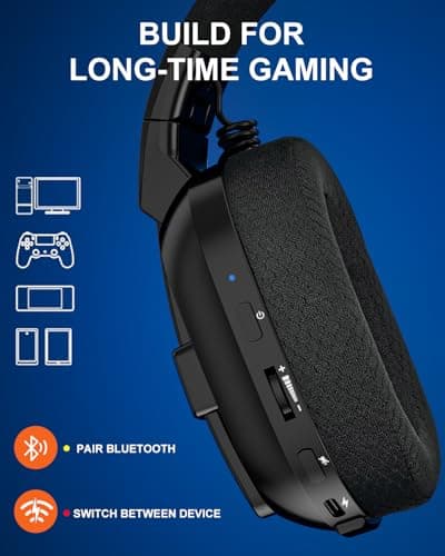 Jeecoo 2.4GHz Wireless Gaming Headset with Microphone for PC PS5 PS4, Bluetooth 5.3 Gaming Headphones with Noise Canceling Mic for Laptop, Mobile, Mac, Stereo Sound, 50+Hr Battery, Low Latency