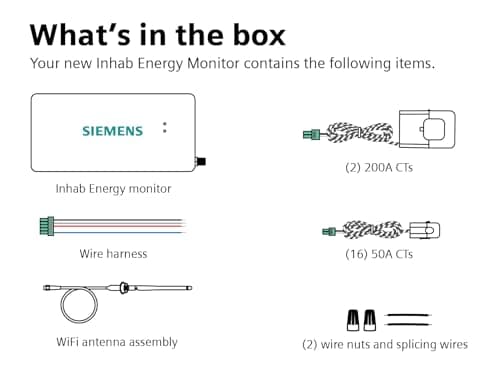 SIEMENS Inhab Smart Home Energy Monitor with 16-50Amp Circuit Level Sensors and 2-200Amp Main Sensors for Real Time Electricity Monitoring and Metering
