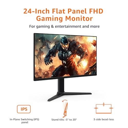 Amazon Basics 24 inch Gaming Monitor, FHD 1080P, 165Hz, VESA Compatible, Adaptive sync, 1ms Response, Black
