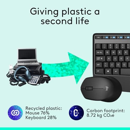 Logitech MK345 Wireless Keyboard and Mouse Combo with Palm Rest, 2.4 GHz USB Receiver, Compatible with PC, Laptop, Black