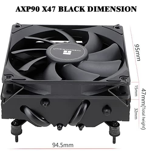 Thermalright AXP90 X47 Black Low Profile CPU Cooler, with 92mm TL-9015B Slim PWM Fan, ITX CPU Cooler, AGHP Technology, 47mm Height,for AMD AM4 AM5/Intel 1150/1151/1155/1851/1200/1700(AXP90 X47 Black)