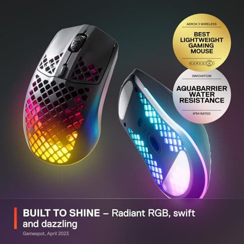 SteelSeries Aerox 3 Wireless - Super Light Gaming Mouse - 18,000 CPI TrueMove Air Optical Sensor - Ultra-Lightweight 68g Water Resistant Design - 200 Hour Battery Life – Onyx (Renewed)