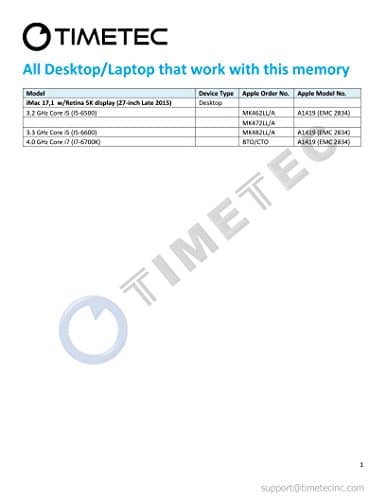 Timetec 16GB KIT(2x8GB) Compatible for Apple Late 2015 iMac (27-inch w/Retina 5K Display) DDR3L 1867MHz / 1866MHz PC3L-14900 2Rx8 CL13 1.35V 204 Pin SODIMM Memory Module MAC RAM Upgrade for iMac 17,1