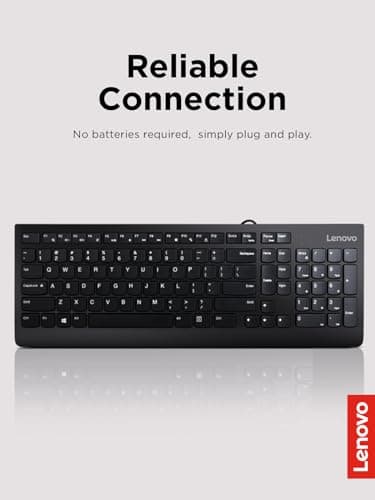 Lenovo 300 USB Keyboard, Wired, Adjustable Tilt, Ergonomic, Windows 7/8/10, GX30M39655, Black