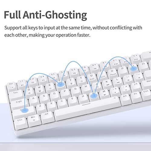 TMKB T68SE 60% Mechanical Gaming Keyboard – Ultra-Compact 68 Keys Wired Keyboard with Blue Switches, LED Backlit, Dedicated Arrow & Control Keys – White – for Windows PC/Laptop/Gamers/Typists