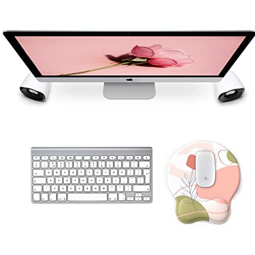 eulps Mouse Pad with Wrist Rest, Comfortable Computer Mousepad with Gel Wrist Support Smooth Surface and Non-Slip PU Base for Pain Relief, Laptop, Office & Home (Rose)