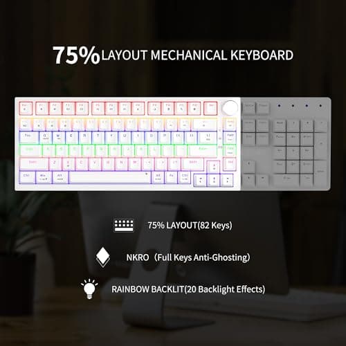 Newmen GM326 75% Percent Mechanical Keyboard,Wired Mini Backlit Hot Swappable Gaming Mechanical Keyboard with Knob,82 Keys Anti-Ghosting Compact White Gaming Keyboards for PC Win Mac,Red Switch