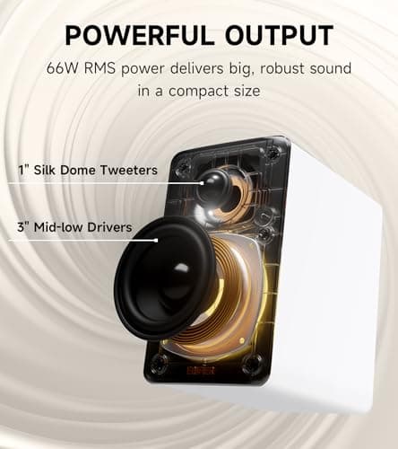Edifier M60 Multimedia Speaker Bluetooth 5.3, 66W RMS, Hi-Res Audio & Hi-Res Wireless Audio, LDAC,3" Mid Bass & 1" Tweeter, USB-C & Aux Inputs, Compact Desktop Speaker - White