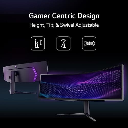 LG 49" UltraGear DQHD (5120x1440) Curved Gaming Monitor, 240Hz, 1ms, VESA DisplayHDR 1000, HDMI 2.1, DisplayPort, 4-Pole HP Out DTS HP:X, AMD FreeSync Premium Pro, Tilt/Swivel/Height Stand, Black