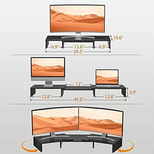 LORYERGO Dual Monitor Stand for 2 Monitors, Desk Riser With Storage, Computer Stand w/Slot for Tablet Cellphone, for PC, Laptop, Printer