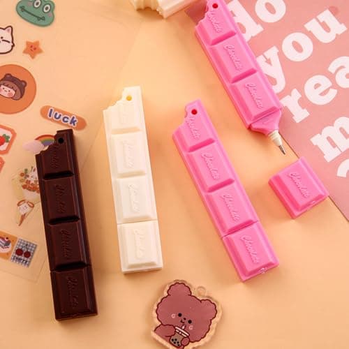 JKJF 6 PCS Simulation Chocolate Shape Rollerball Pens Chocolate Shape Gel Ink Pen Novelty Food Pens for School Office Stationery Writing Supplies - 0.7mm Black