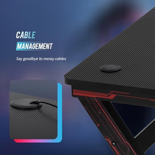 PayLessHere 47 Inch Gaming Desk PC Carbon Fiber Table Ultimate Gamer Workstation with Cup Holder & Headphone Hook for Home Office,Red