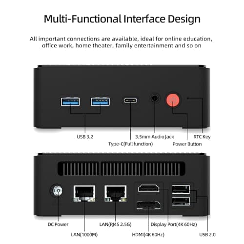 Mini PC, Intel 12th Alder Lake N100 (up to 3.4GHz), 16GB DDR4 RAM 512GB M.2 SSD Dual LAN, Mini Desktop Computers Windows 11, 4K Triple Display, Type-C, WiFi 6, BT 5.2, Micro PC for Home Office