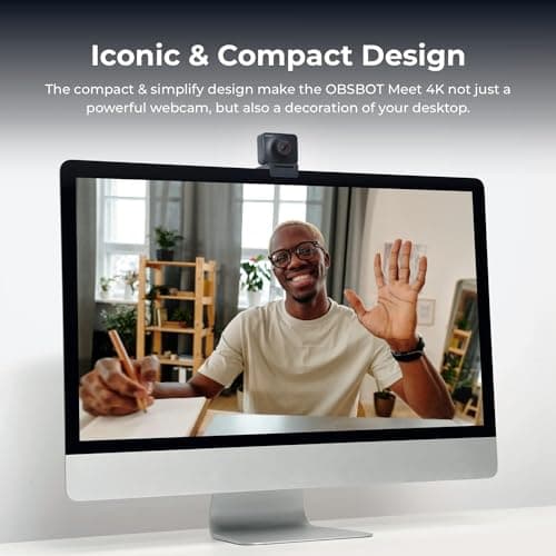 OBSBOT Meet AI-Powered 4K Webcam, AI Framing & Autofocus, Webcam with Microphone, Background Bokeh, 60 FPS, HDR Low-Light Correction, Beauty Mode, Webcam for PC, Streaming, Conference, Gaming, etc.