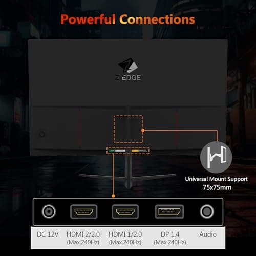 Z-Edge 24.5 inch 240Hz 165Hz 144Hz Gaming Monitor, FHD 1080p, MPRT 1ms, IPS Monitor Gaming, 350nits, 16.7M Colors, 5000:1 Contrast, UG25I Frameless Bezel, DP x1, HDMI x2