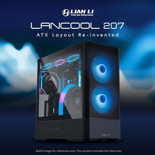LIAN LI LANCOOL 207 Compact ATX RGB Gaming Computer Case, Airflow Optimized Mesh Panels Tower Chassis w/ 2x140mm ARGB,2x120mm PWM Fans Pre-Installed, USB Type-C Port, Tempered Glass Side Panel (Black)