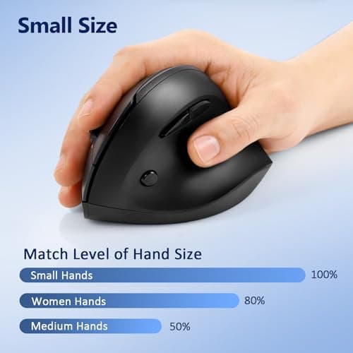 AUTLEY Ergonomic Mouse for Small Hands, 2.4GHz Optical Wireless Vertical Mouse, Less Noise, 800/1200/1600 DPI, 6 Buttons, Right Handed, for Laptop, PC, Computer, Mac, Black