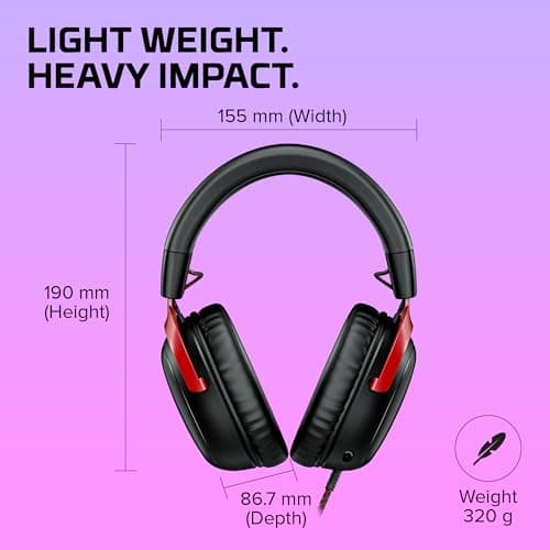 HyperX Cloud III – Wired Gaming Headset, PC, PS5, Xbox Series X|S, Angled 53mm Drivers, DTS Spatial Audio, Memory Foam, Durable Frame, Ultra-Clear 10mm Mic, USB-C, USB-A, 3.5mm – Black/Red