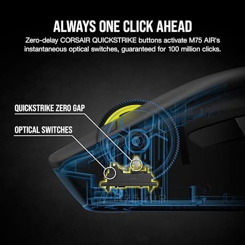 Corsair M75 AIR Wireless Ultra Lightweight Gaming Mouse – 2.4GHz & Bluetooth – 26,000 DPI – Up to 100hrs Battery – iCUE Compatible – Black