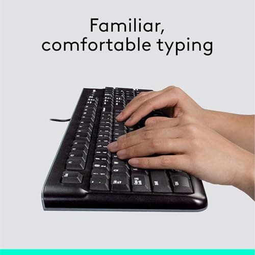 Logitech MK120 Wired Keyboard and Mouse Combo for Windows, Optical Wired Mouse, Full-Size, USB, Compatible with PC, Laptop - Black