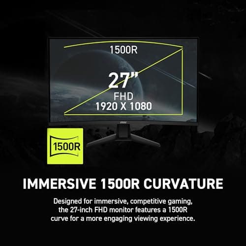 msi MAG 274CXF 27-inch 1920 x 1080 (FHD) Curved Monitor, 280Hz, HDMI, DisplayPort, VGA Port, VESA Mountable, Tilt, Speaker, Slim Bezel, 0.5ms, Black