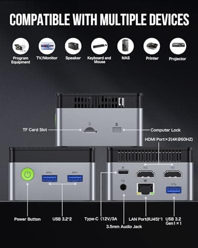GMKtec Mini PC NucBox G5, Intel 12th Gen Alder Lake N97 (up to 3.6GHz), 12GB RAM 256GB M.2 SSD, Home, Business, Office Mini Computer, 4K UHD Dual HDIMI, RJ45 Ethernet