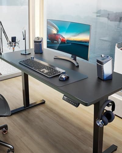 Height Adjustable Electric Standing Desk, Sit Stand up Desk, Memory Computer Home Office Desk with Two-Piece Desktop (Black, 48 * 24 Inch)