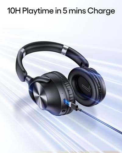 TAGRY Active Noise Cancelling Headphones 100H Playtime Wireless Over Ear Bluetooth Headphones Fast Charging Earphones with Deep Bass Comfort Light Weight Headsets for Travel Home Office PC Black