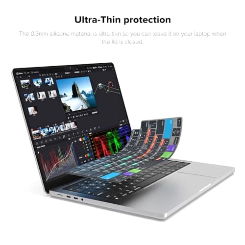 JCPal Davinci Resolve Shortcut Guide Keyboard Cover for Apple MacBook Pro 14 inch and MacBook Pro 16 inch (M1-M4 Models) and MacBook Air 13 inch and MacBook Air 15 inch (M2-M4 Models) (US-Layout)