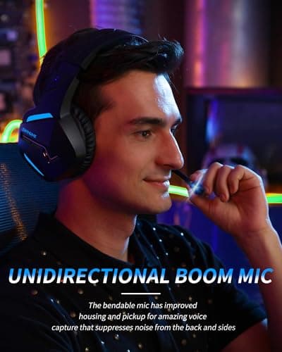 BINNUNE Wireless Gaming Headset with 2.4GHz for PS5, PS4, PC, Switch, FPS Gamers, 120Hrs+ Bluetooth 5.3 Gaming Headsets with Noise Canceling Mic, 50MM Headphones for Laptop, Mobile, Mac (Blue)