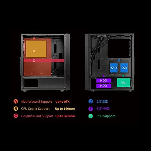 Raidmax X921 Mesh Airflow and Tempered Glass Gaming PC Case with Fans, Pre-Installed 6 Static RGB Color Fans, ATX Mid Tower PC Case, Black, Support ATX, Micro ATX, Water Colling