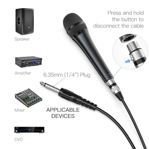 Fifine Karaoke Microphone, Dynamic Vocal Microphone for Speaker, 6.35MM Wired Handheld Mic with On and Off Switch and14.8ft Detachable Cable-K6