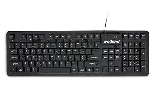 WetKeys "Soft-Touch Comfort Professional-Grade Full-Size Flexible Silicone Washable Keyboard (USB) (PS/2) (Black) | KBWKFC106-BK