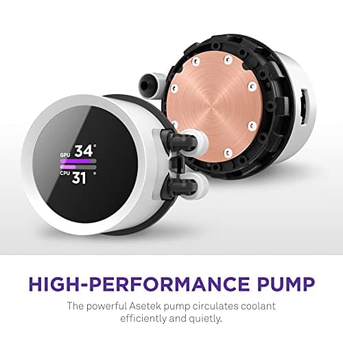NZXT Kraken 240 RGB - 240mm AIO CPU Liquid Cooler - Customizable 1.54"" Square LCD Display for Images, Performance Metrics - High-Performance Pump - 2 x F120 RGB Core Fans - White