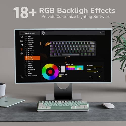 RK ROYAL KLUDGE RK61 Plus Wireless Gaming Keyboard, 60 Percent Mechanical Keyboard with Bluetooth/2.4Ghz/USB Wired, RGB Custom Keyboards for Win/Mac, PC Game, Hot Swappable Silent Linear Switch, Green