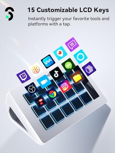 SOOMFON Stream Controller Stream Control Deck with 15 LCD Macro Keys Customizable for Content Creators Streaming Gaming to Trigger Actions in OBS, YouTube, Twitch and More, Compatible with PC & MAC