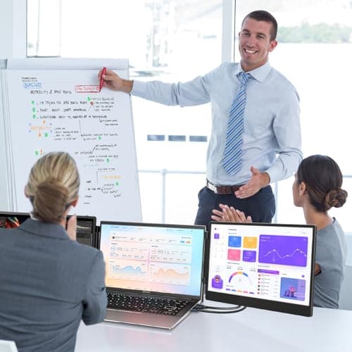 Laptop Screen Extender, 14" FHD 1080P Triple Portable Screen Extender Monitor for 13"-16.5" Laptop with Stand Dual Monitors Built-in Speakers, Laptop Monitor Extender for MacOS/Wins/Chrome/Dex