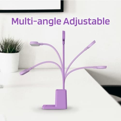 AXX Cute Purple Desk Lamp, Rechargeable Study Table Light for Home Office, Small, Battery Operated, LED, Flexible Gooseneck, Mini, Cordless, College Dorm Room Desktop Accessories for Teen Girls