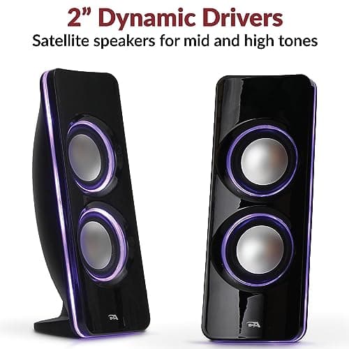 Cyber Acoustics CA-SP34BT Bluetooth Speakers with LED Lights – The Perfect Gaming, Movie, Party, Multimedia 2.1 Subwoofer Speaker System, Black