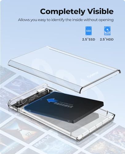 ORICO 2.5'' External Hard Drive Enclosure USB 3.0 to SATA III Tool-Free Clear Hard Disk Case for 2.5 inch 7mm 9.5mm SATA HDD SSD Max 6TB Support UASP(2139U3)