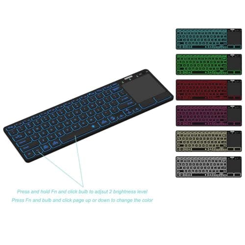 Arteck Universal Backlit 7-Colors Bluetooth Touch TV Keyboard with Easy Media Control and Build-in Touchpad for TV-Connected Computer, Smart TV, Desktop, Laptop, iPad, Surface, Tablet, HTPC