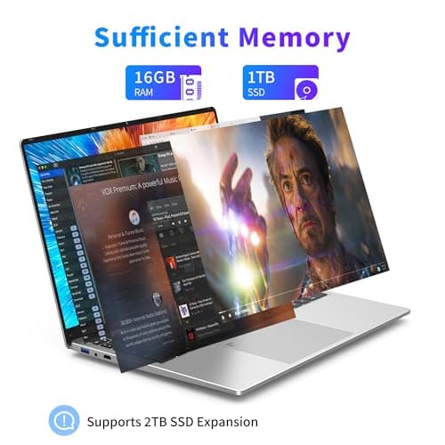 16 Inch Laptop Computer 2025, Gaming Laptop, 16GB RAM 1TB SSD, N100 Processor, FHD 1920 * 1200, 180° Open, Backlit Keyboard, Windows 11 Pro, Fingerprint Unlock, UHD Graphics 750 MHz, Student